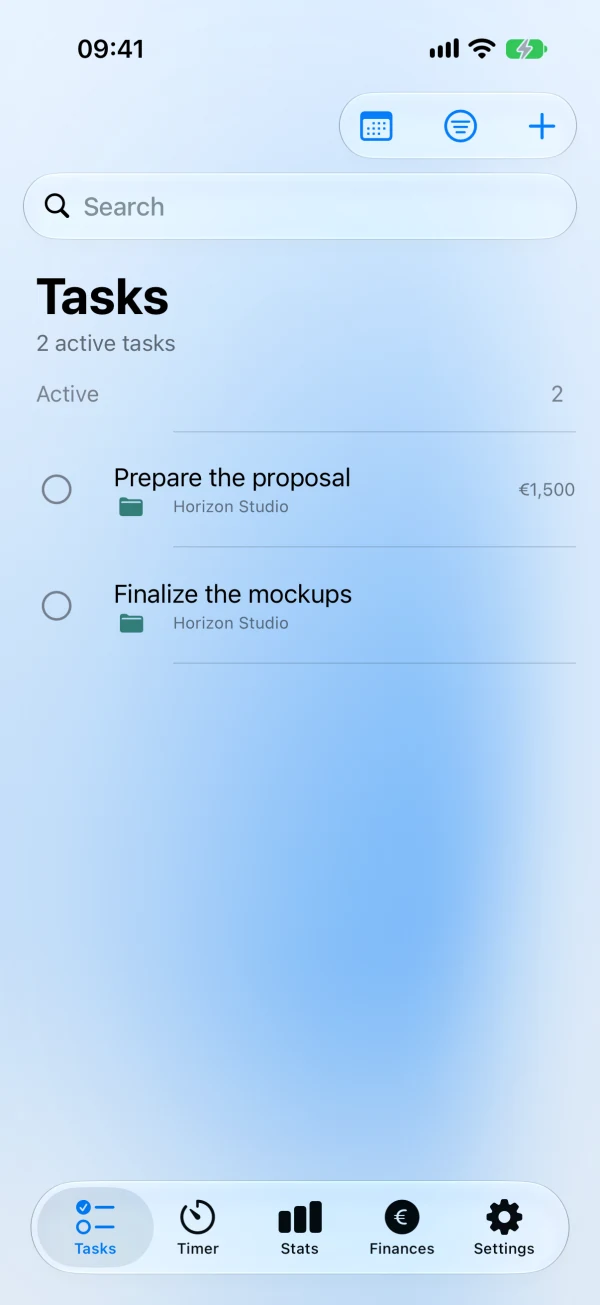 PomodoFlow tasks organised by project on iPhone.