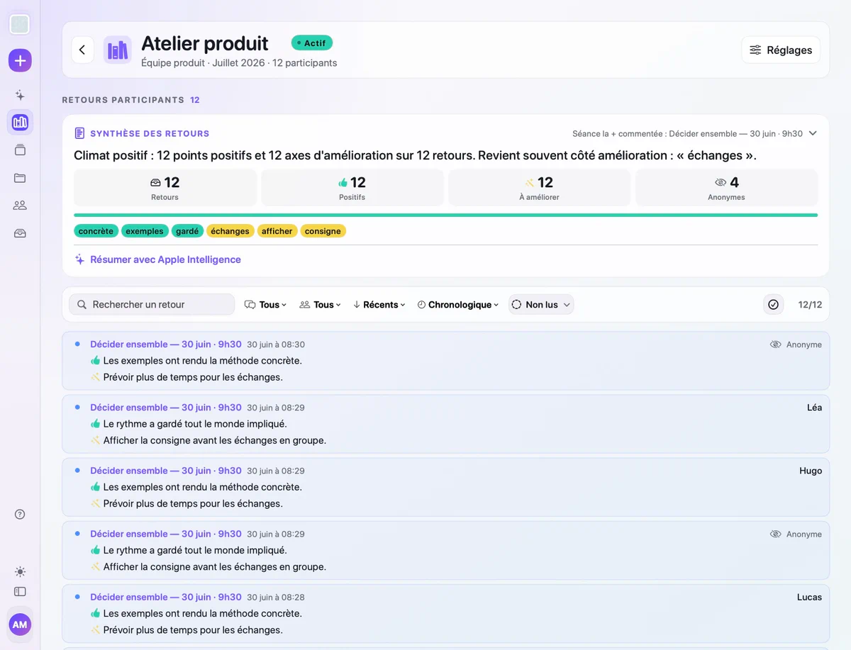 Synthèse des retours après une séance Tissyo Interact