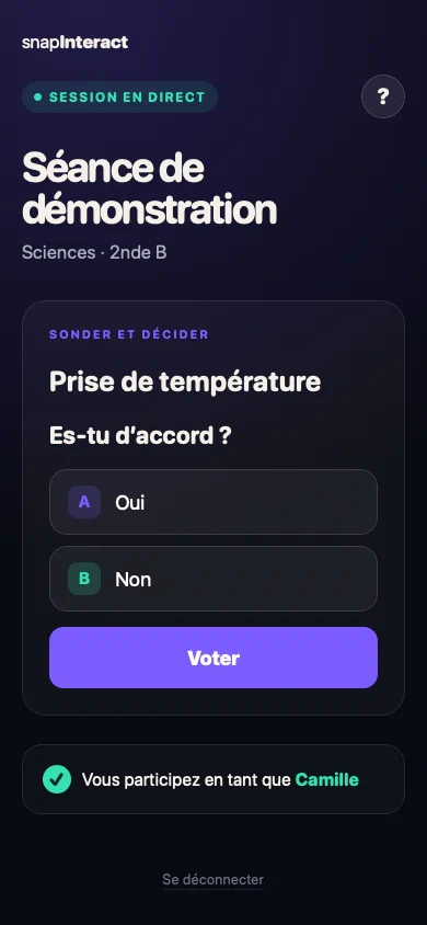 Réponse d’un participant depuis son téléphone