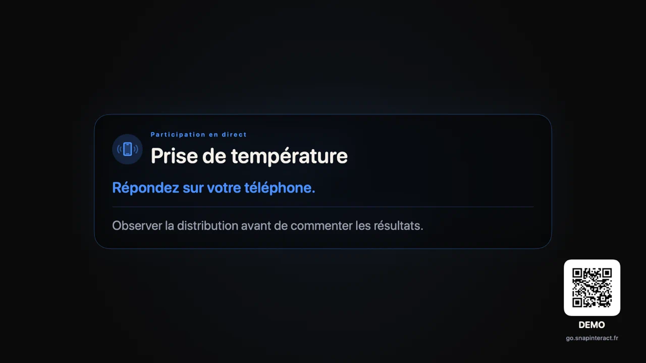 QR code et résultat projeté pendant une séance