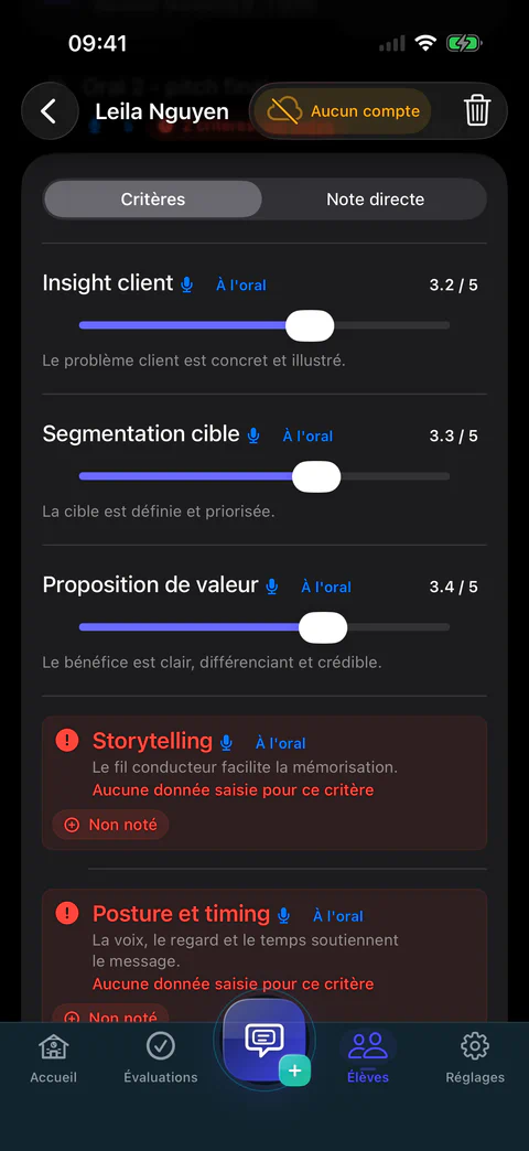 Notation d’un oral avec SnapJury sur iPhone