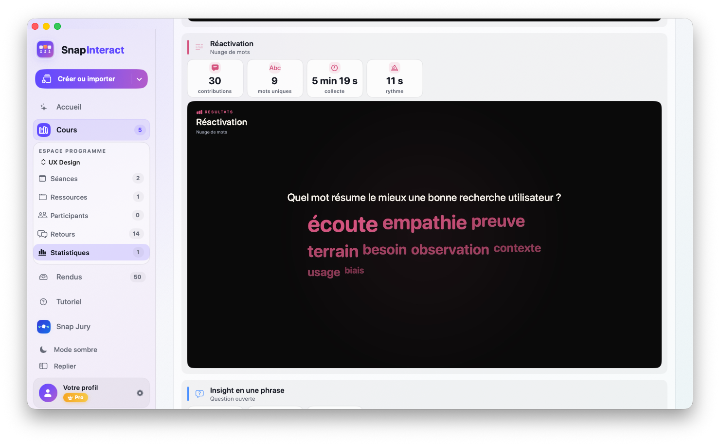 Statistiques d’un nuage de mots dans Tissyo Interact