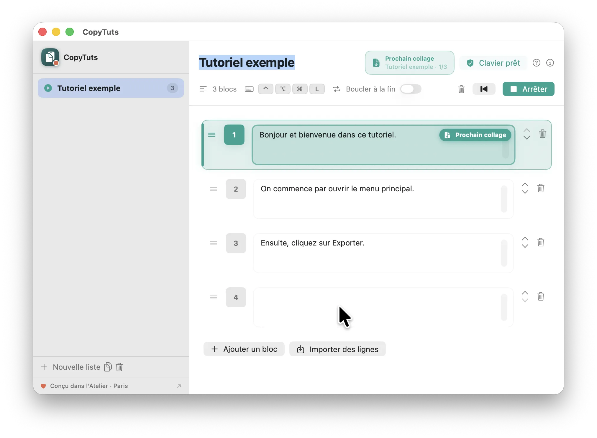Les blocs de texte dans Tissyo Copy
