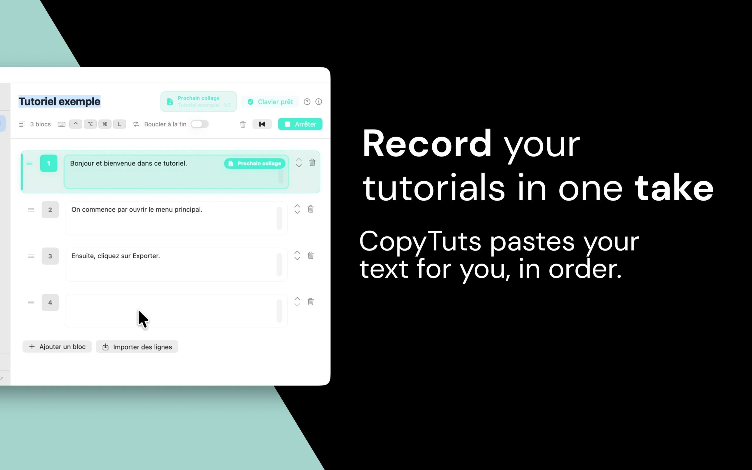 Prepared text list in Tissyo Copy