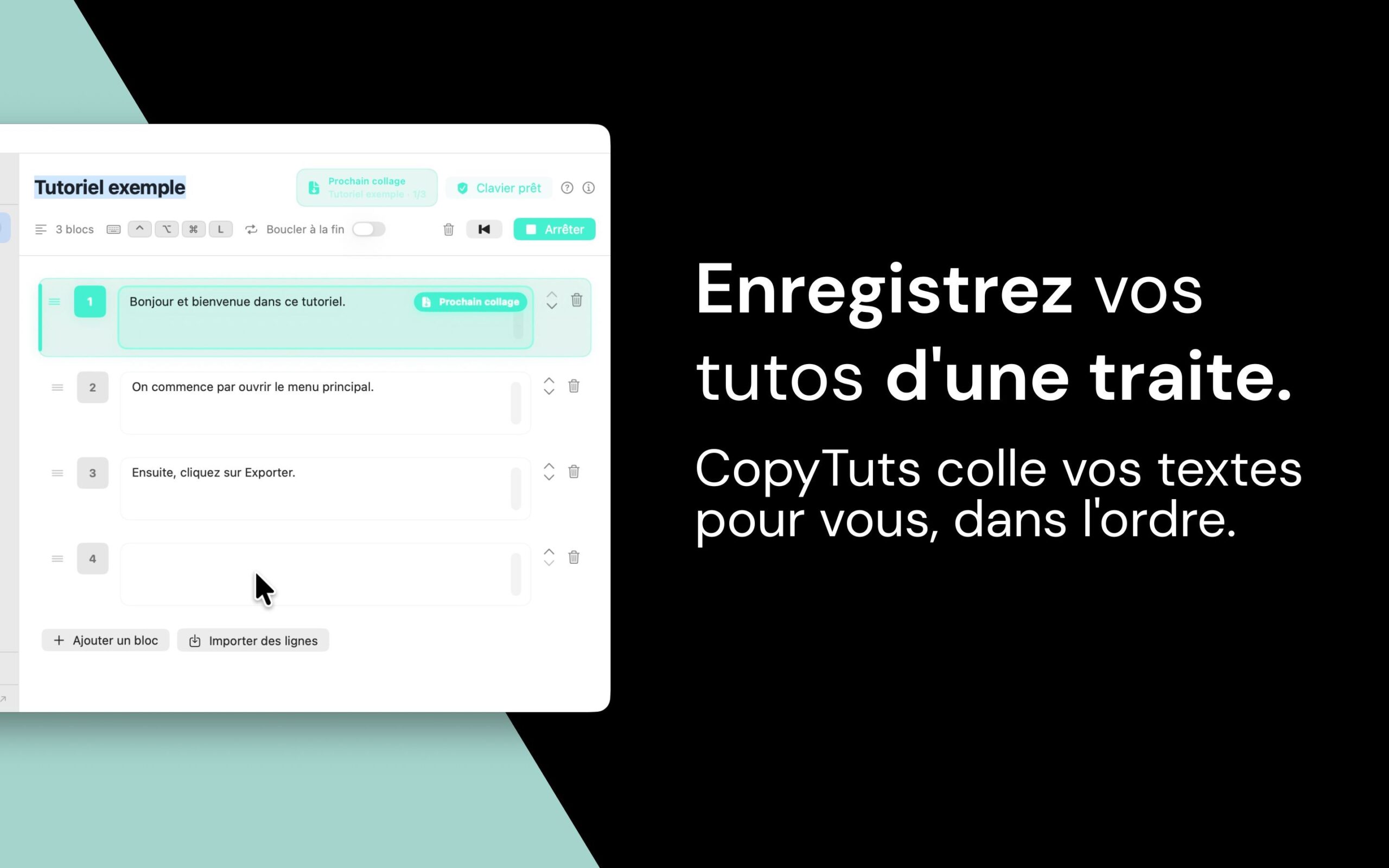 Liste de textes préparée dans Tissyo Copy