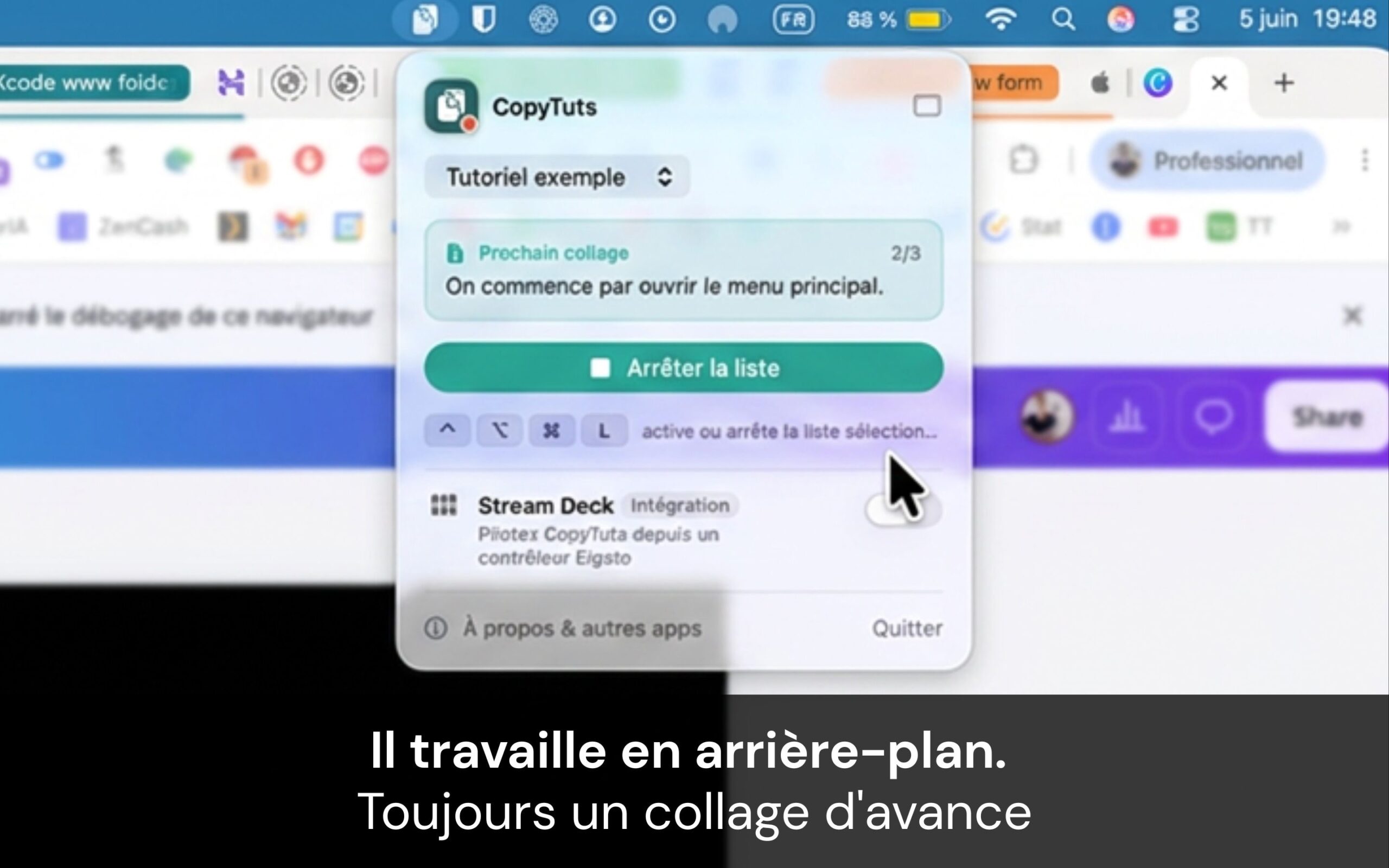 Contrôle Tissyo Copy depuis la barre des menus