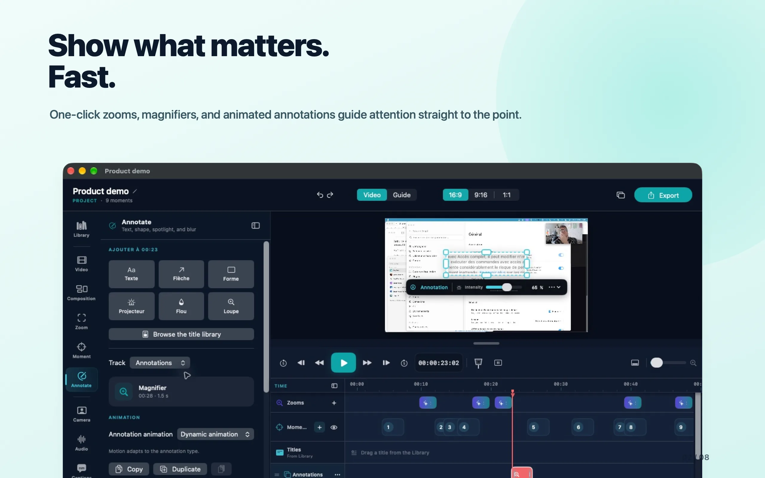 Zooms, magnifier, and annotations in Tissyo studio