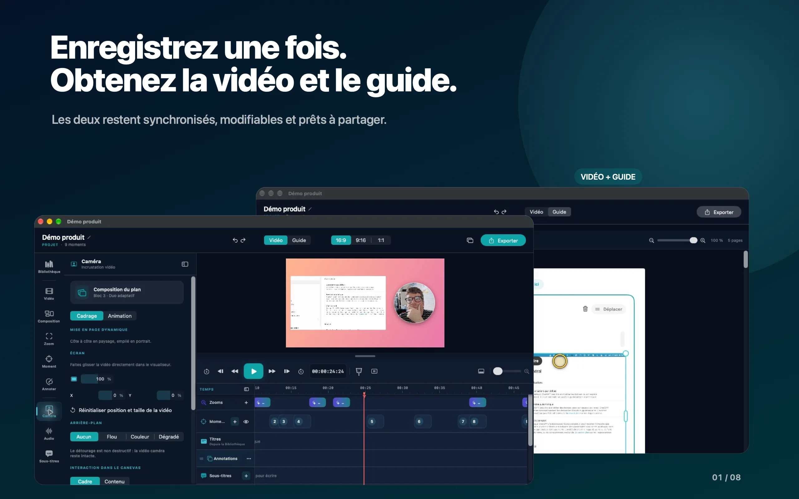 Montage vidéo et guide synchronisés dans Tissyo studio