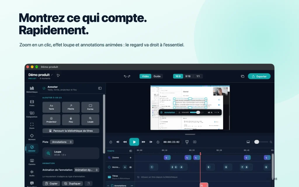 Zooms, loupe et annotations dans l'éditeur de Tissyo Studio sur Mac