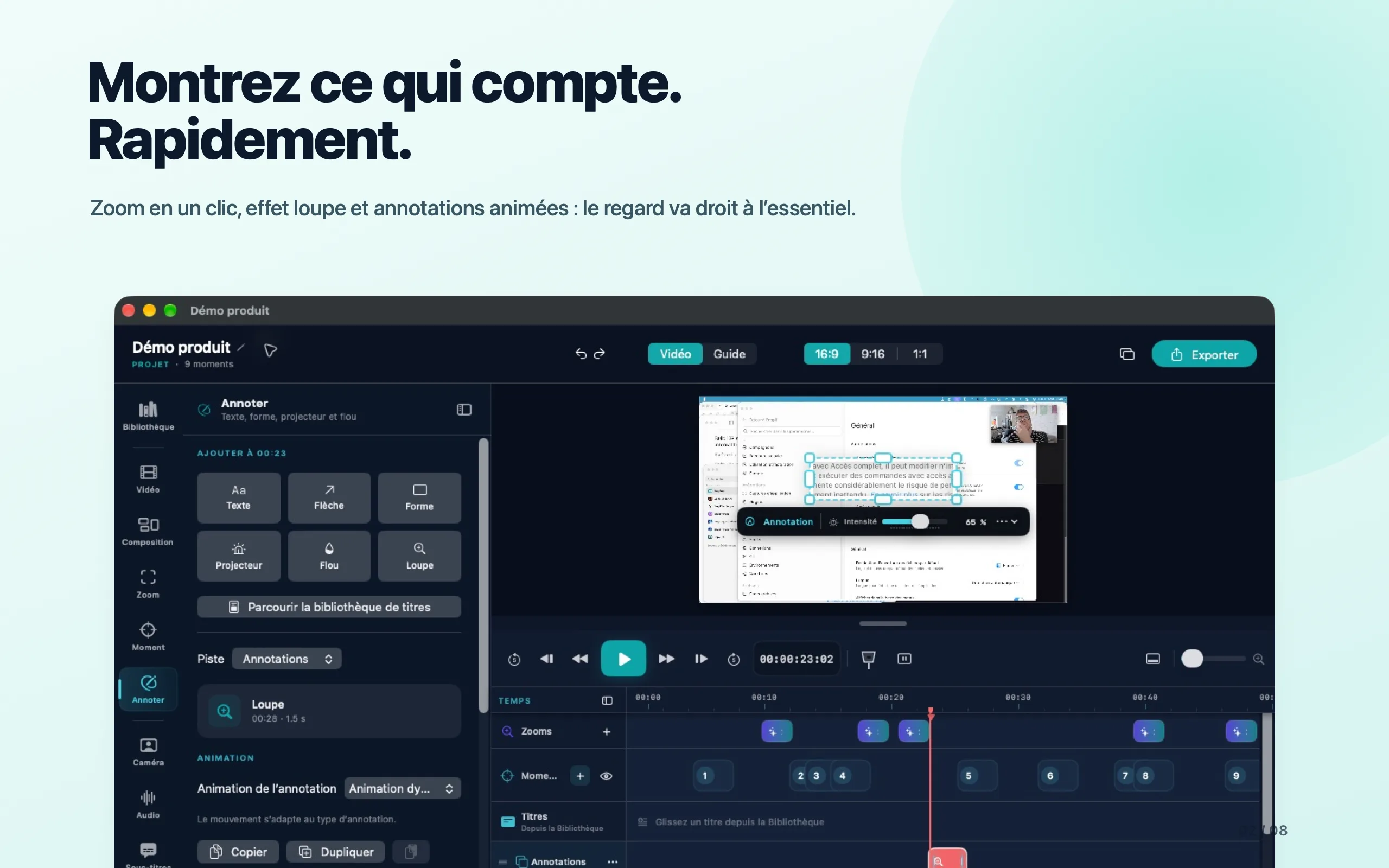 Zooms, loupe et annotations dans Tissyo studio
