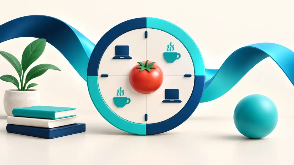 Minuteur Pomodoro en quatre temps avec alternance de travail et de pause