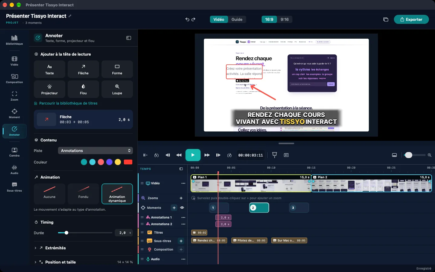 Studio : réglage du zoom et timeline du montage vidéo.