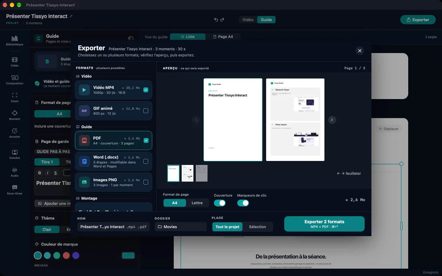 Tissyo Studio 2.0 : export en vidéo, PDF, Word ou PNG